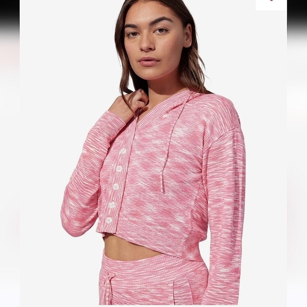 Eleven by Venus Williams‎ Love Buzz Pink Space Dye Cropped Hooded Knit Cardigan